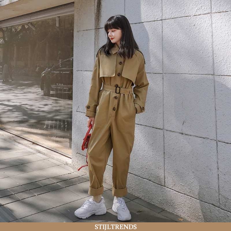 Broek Dames Siamese Broek Katoenen Chino Khaki