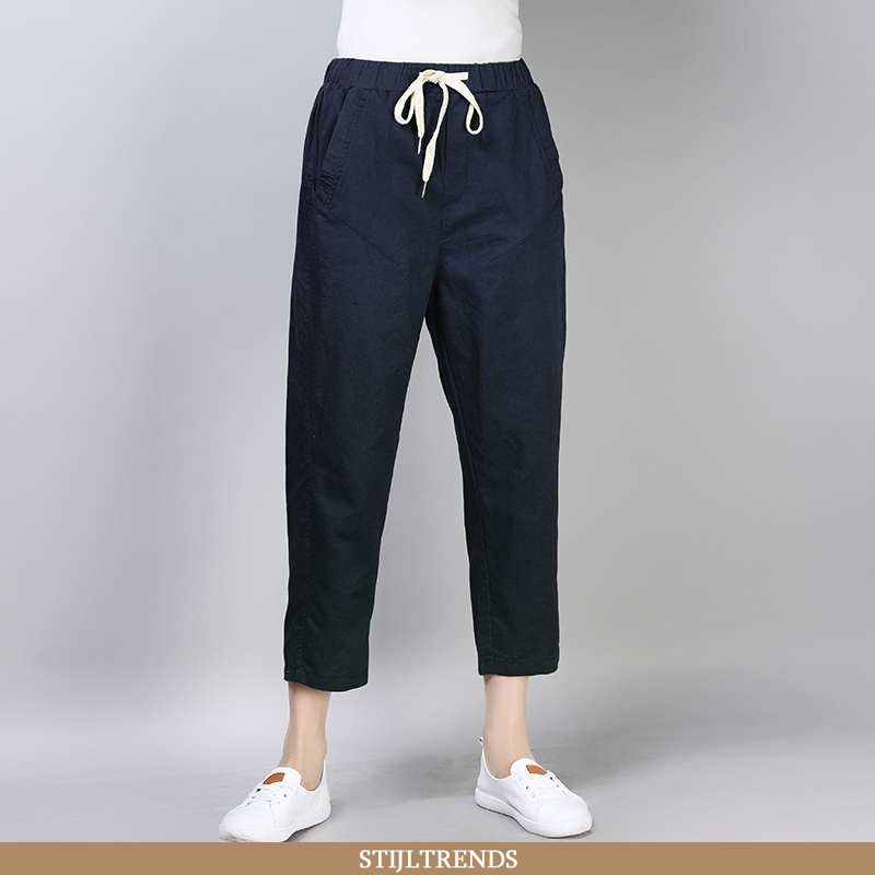 Broek Dames Slim Fit Eenvoudige Donkerblauwe