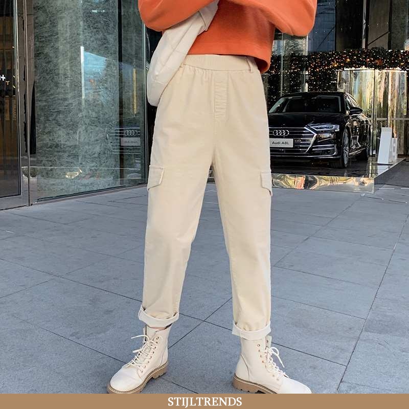 Broek Dames Trendy Effen Kleur Beige