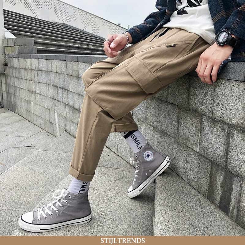Broek Heren Cargo Broek Katoenen Trendy Khaki