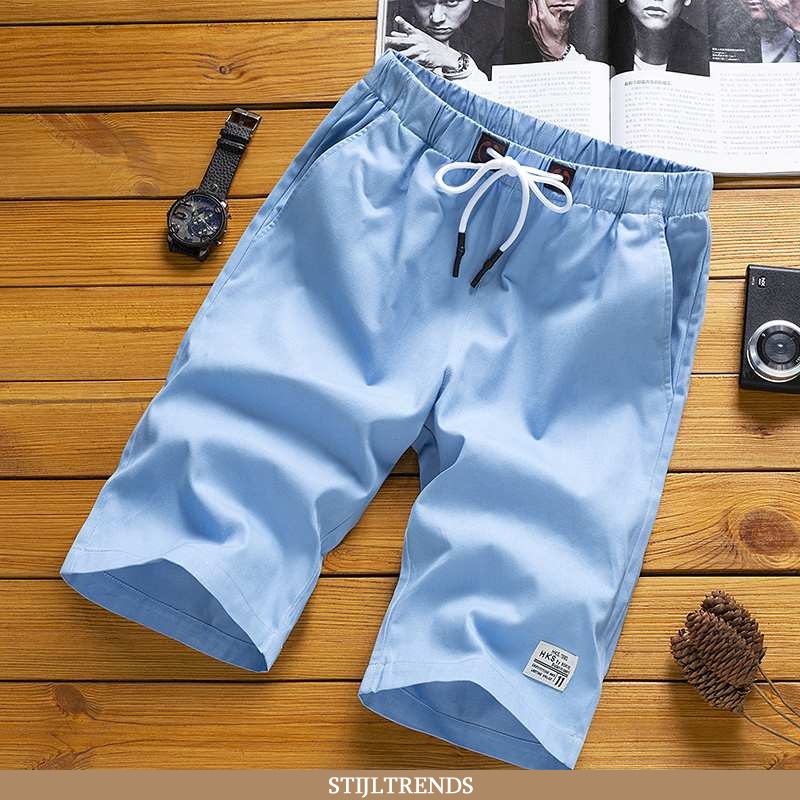 Broek Heren Korte Broek Katoenen Straight Blauw