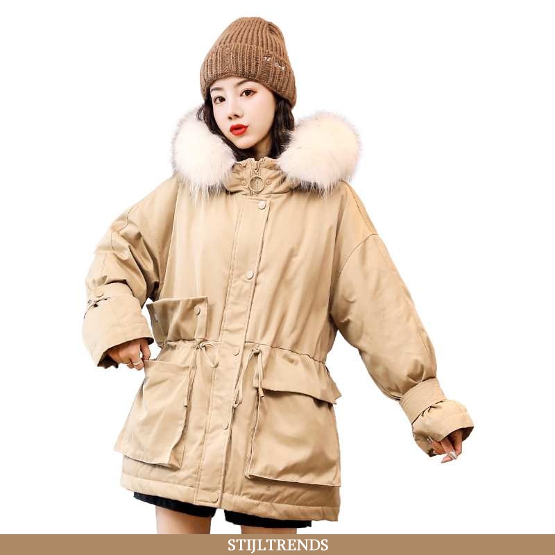 Donsjas Dames Donsjack Lange Mouwen Khaki