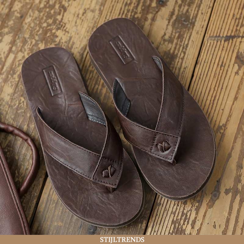 Flip Flops Heren Pantoffels Leren Zomer Bruin