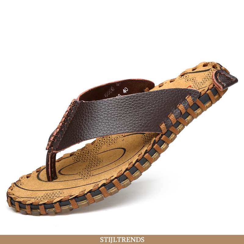 Flip Flops Heren Sandaal Leren Casual Khaki