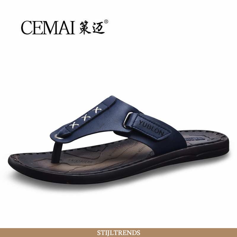 Flip Flops Heren Slipper Leren Zomer Blauw