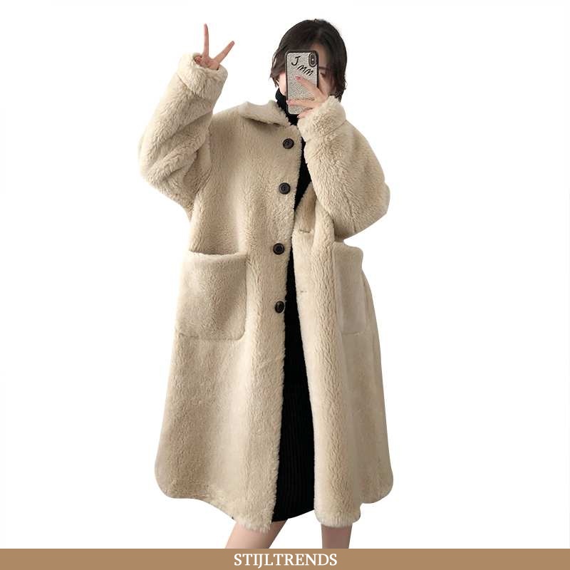 Fur Jas Dames Jas Suede Lange Khaki