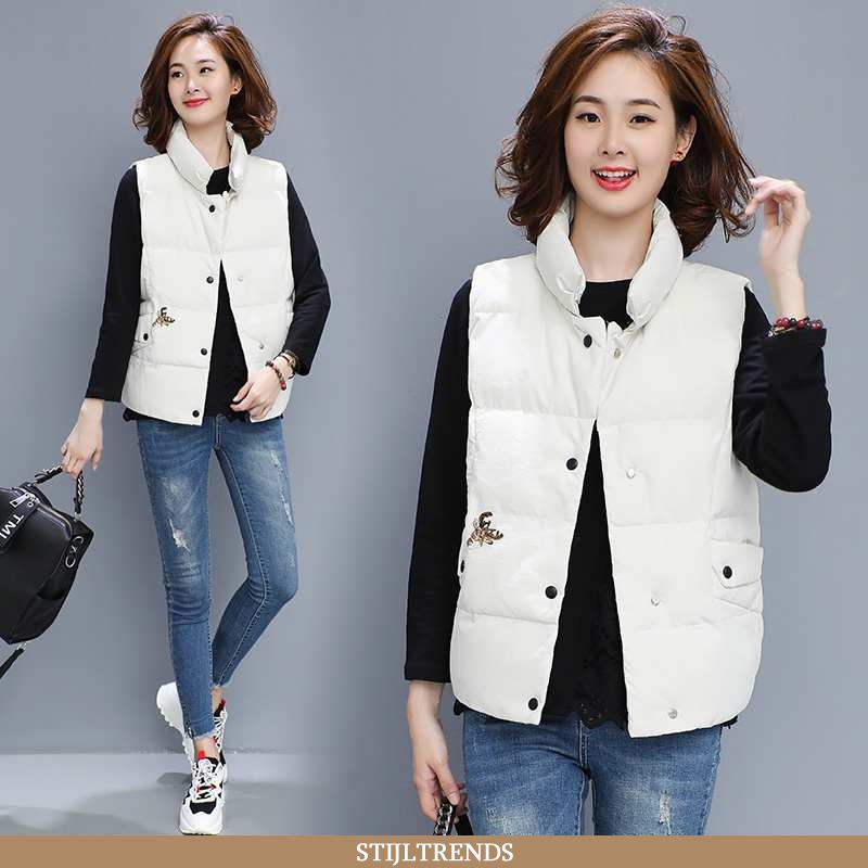 Gilet Dames Met Kraag Zuiver Wit