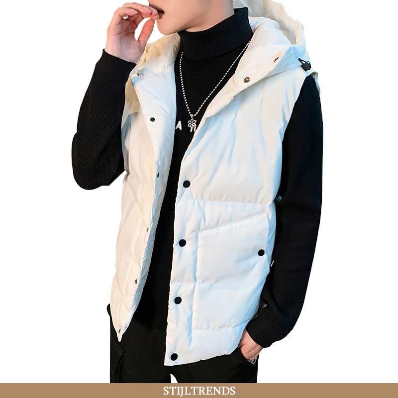 Gilet Heren Katoenen Jas Katoenen Casual Wit