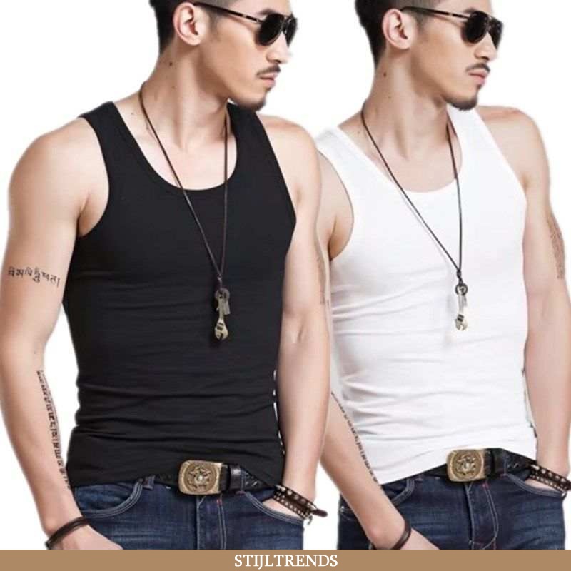 Gilet Heren Onderhemd Katoenen Slim Fit Zwart