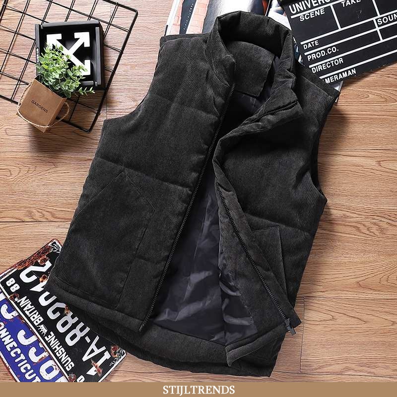 Gilet Heren Onderhemd Suede Herfst Zwart