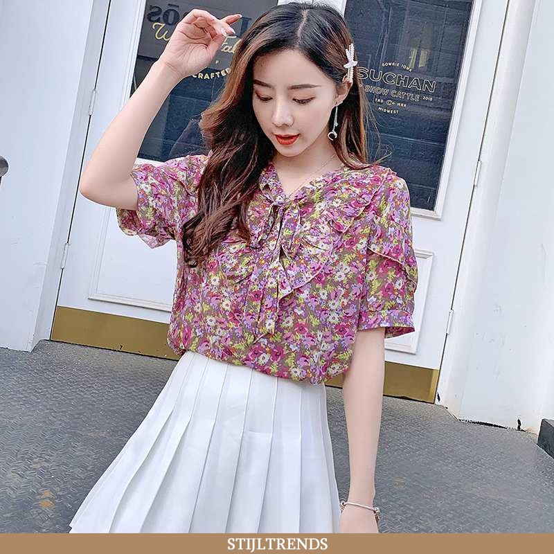 Hemdje Dames Blouse Overhemd Chiffon Casual Vlinderdas