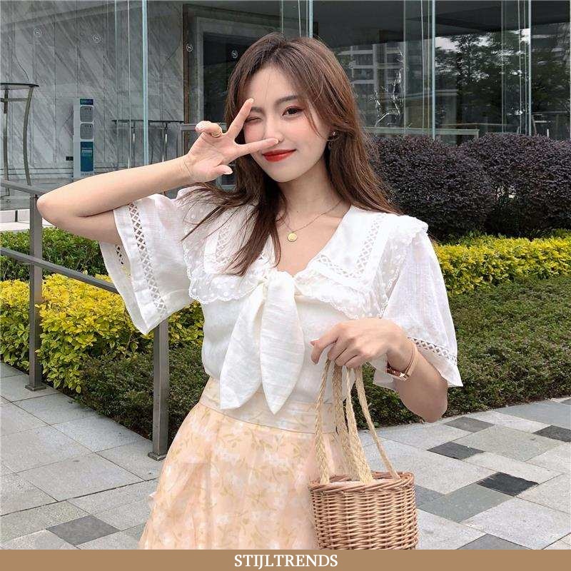 Hemdje Dames Blouse Overhemd Chiffon Korte Mouw Elegante