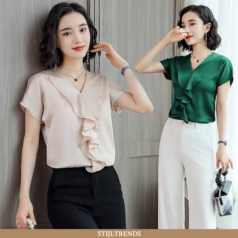 Hemdje Dames Blouse Overhemd Chiffon Korte Mouw Nieuw
