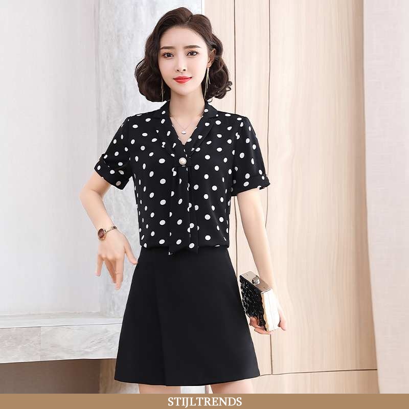 Hemdje Dames Blouse Overhemd Chiffon Zomer Zwart