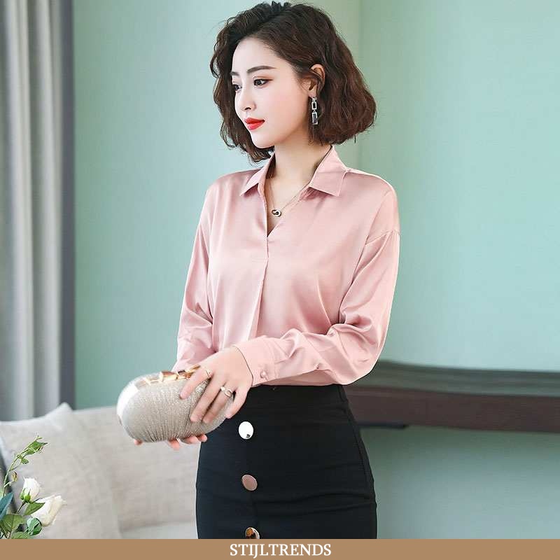 Hemdje Dames Blouse Overhemd Zijden Lente Roze