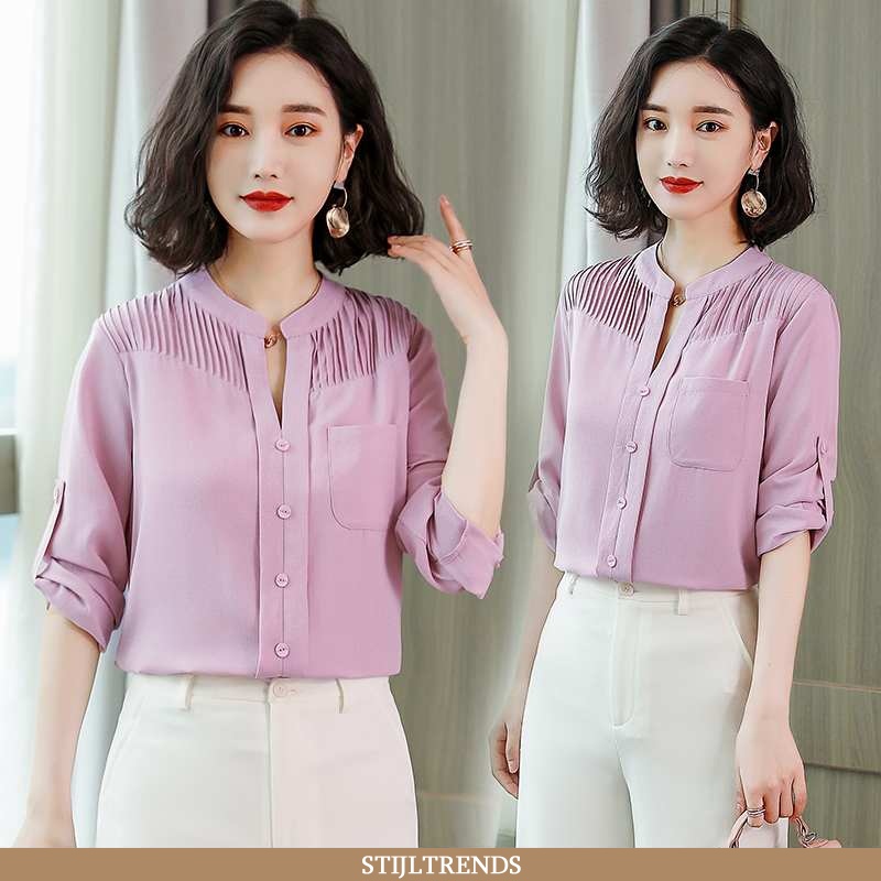 Hemdje Dames Chiffon Slim Fit Ronde Hals