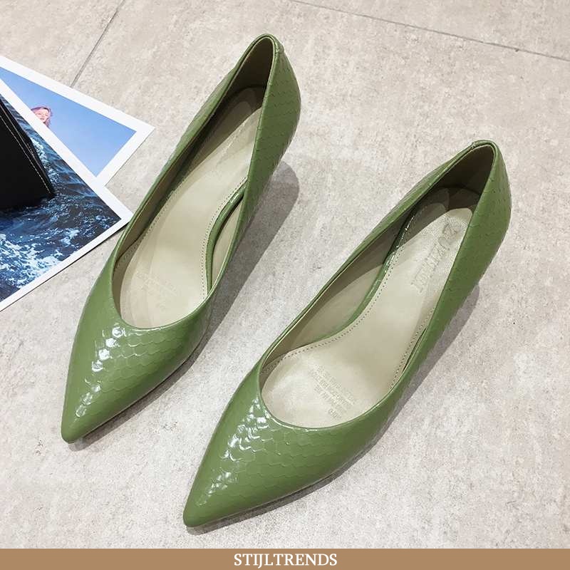 Hoge Hakken Dames Pumps Leren Zomer Groen