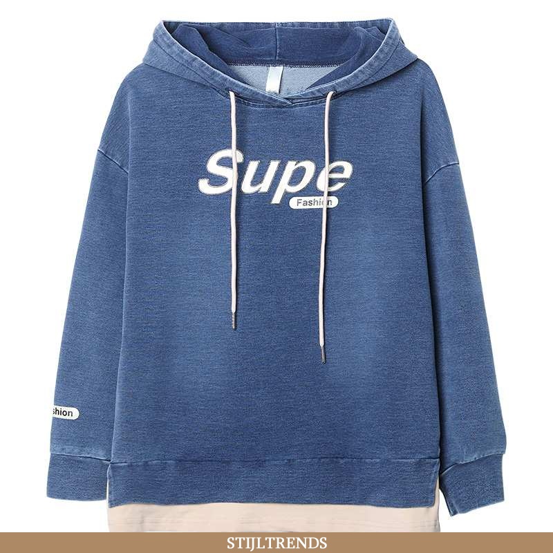 Hoodie Dames Suede Hippe Donkerblauw