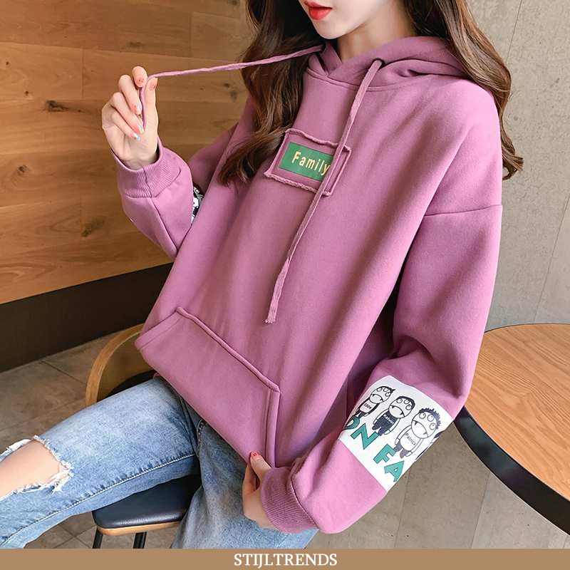 Hoodie Dames Suede Print Donkerblauw