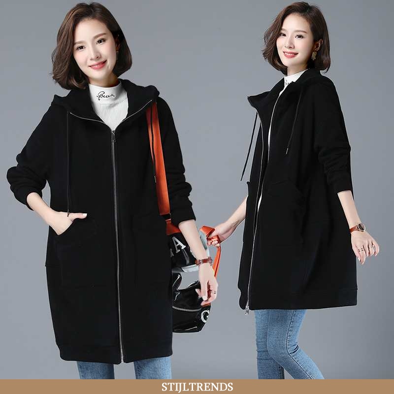 Hoodie Dames Suede Winter Zwart