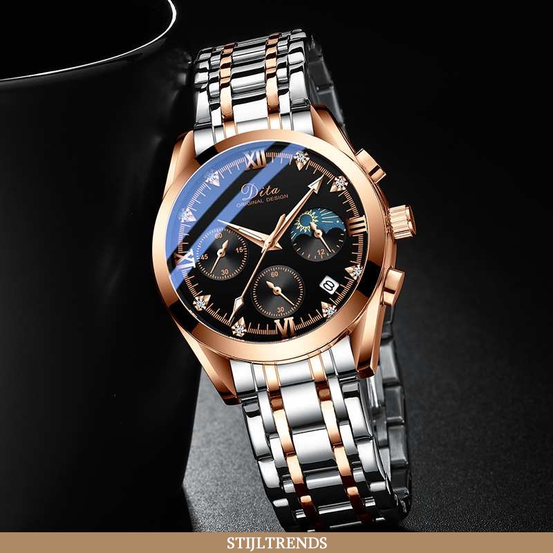 Horloge Heren Leren Waterdichte Goud