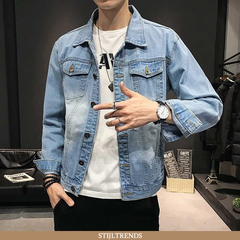 Jas Heren Jack Denim Broderie Blauw