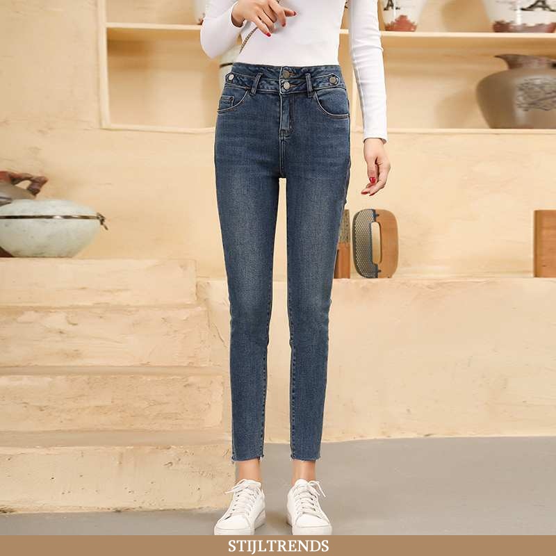 Jeans Dames Broek Katoenen Hoge Taille Doek