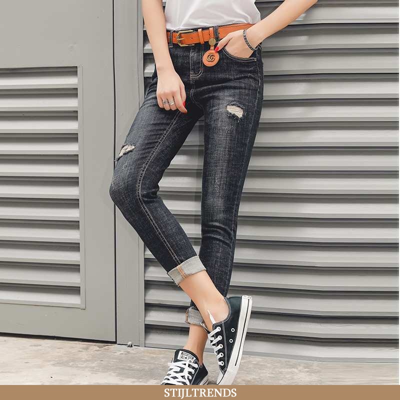 Jeans Dames Broek Met Gaten Mid Taille