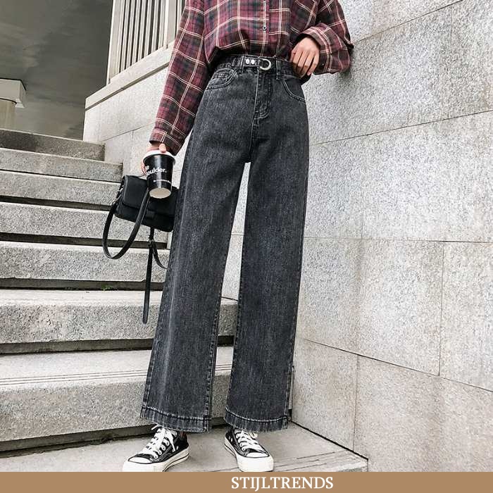 Jeans Dames Broek Straight Grijs