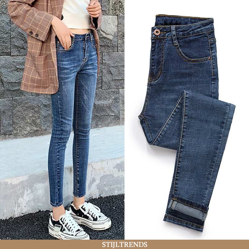 Jeans Dames Broek Stretch Donkerblauw