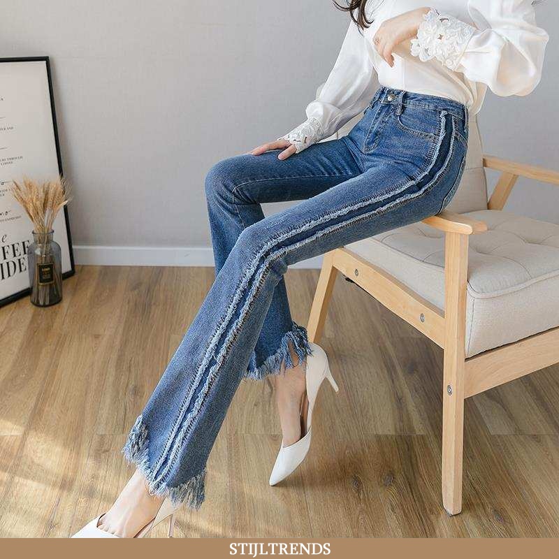 Jeans Dames Spijkerbroek Jeans Franjes Donkerblauw