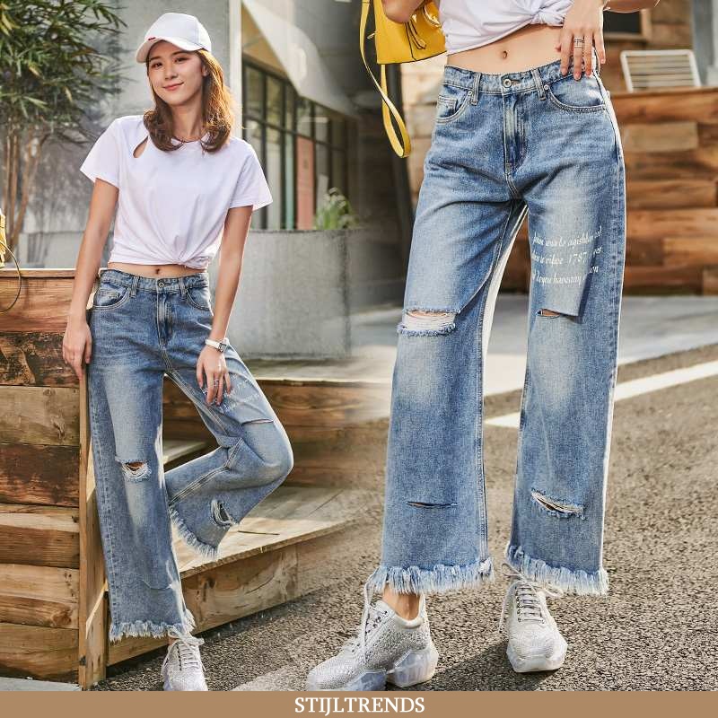 Jeans Dames Spijkerbroek Jeans Hoge Taille Donkerblauw