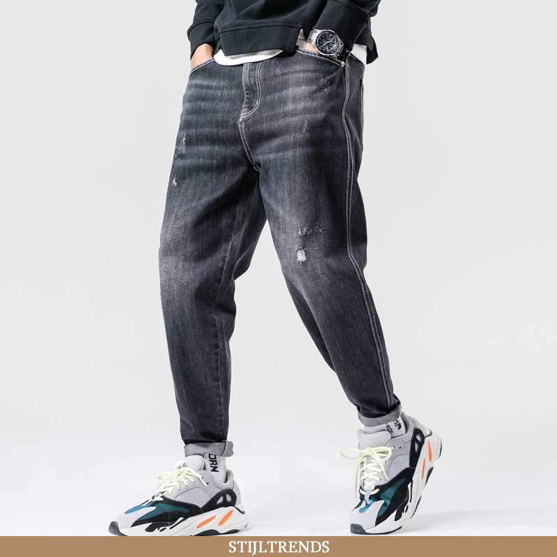 Jeans Heren Broek Denim Gestreepte Zwart