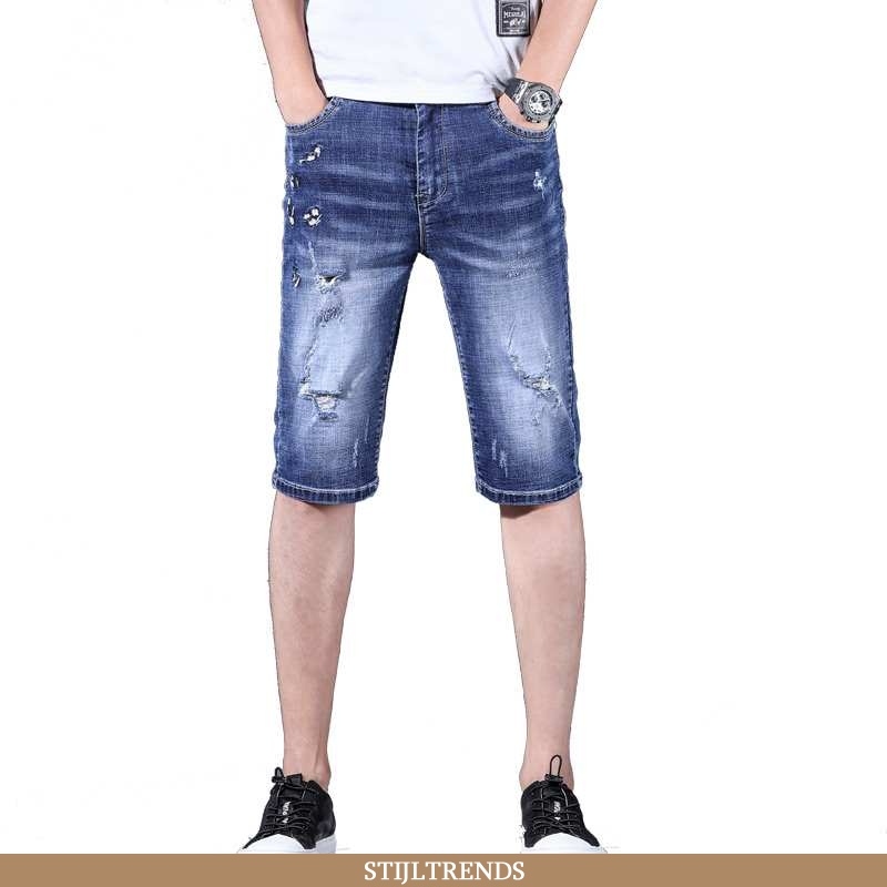 Jeans Heren Korte Broek Denim Zomer Donkerblauw
