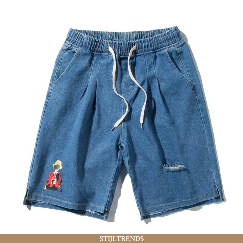 Jeans Heren Korte Broek Straight Donkerblauw