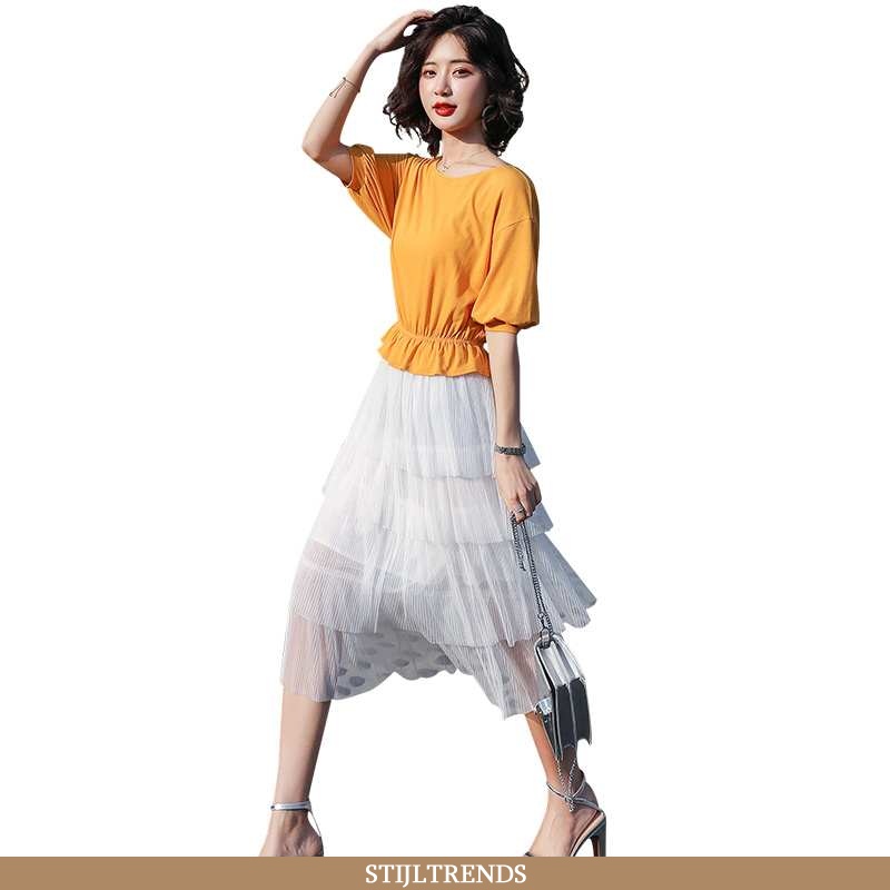 Jurk Dames Chiffon Korte Mouw Kleur
