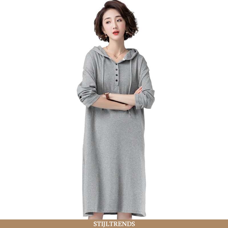Jurk Dames Comfort Hoge Kraag Grijs