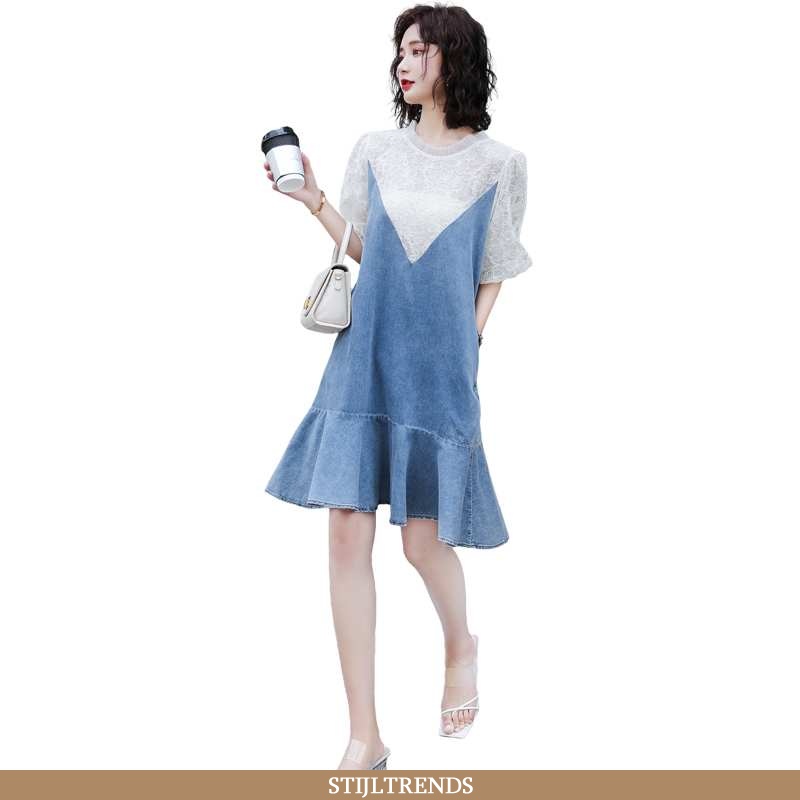 Jurk Dames Denim Zomer Wit
