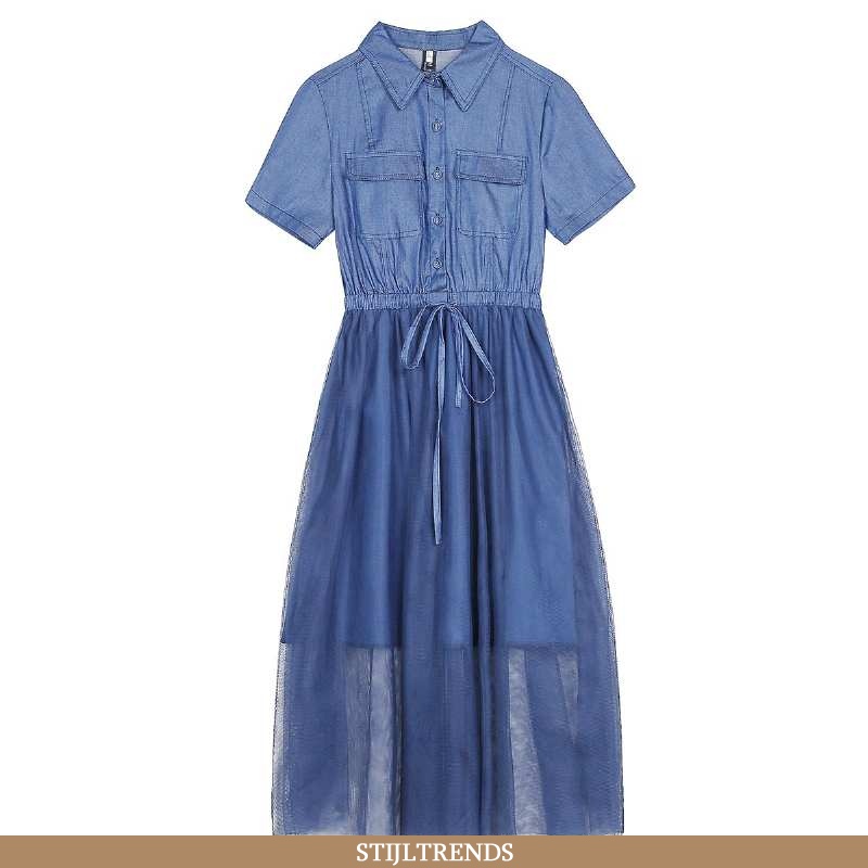 Jurk Dames Korte Mouw Blauw Blauwe