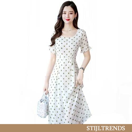 Jurk Dames Print Golfpunt Witte