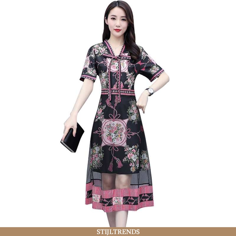 Jurk Dames Tule Print Vlinderdas