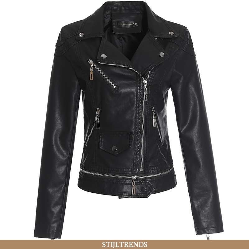 Leren Jas Dames Comfort Elegante Zwarte