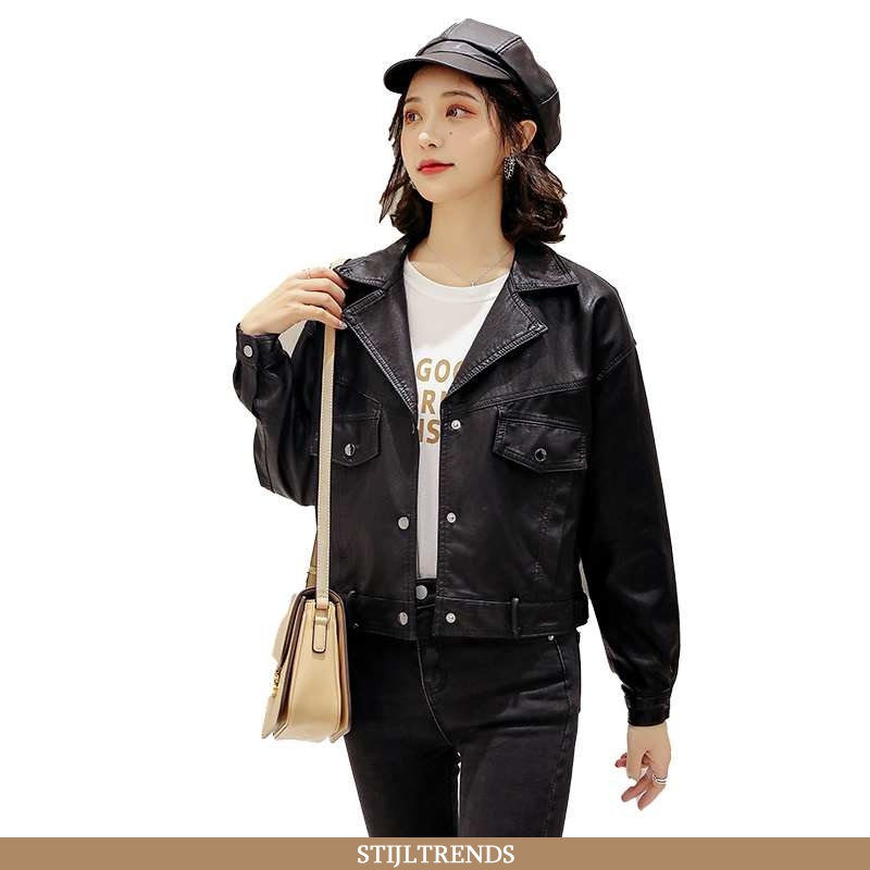 Leren Jas Dames Elegante Zwart Zwarte