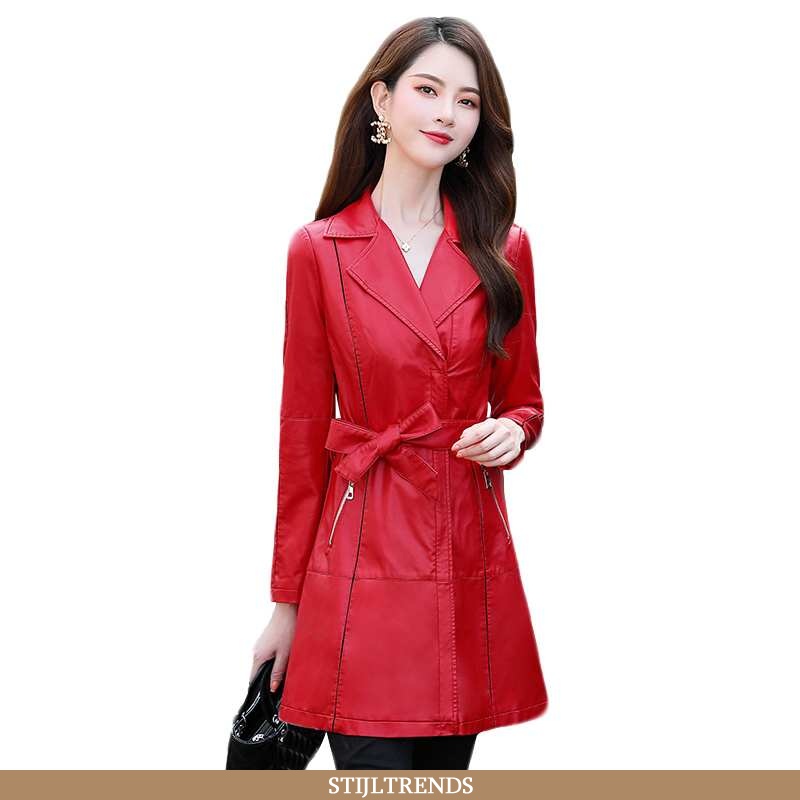 Leren Jas Dames Herfst Elegante Rood
