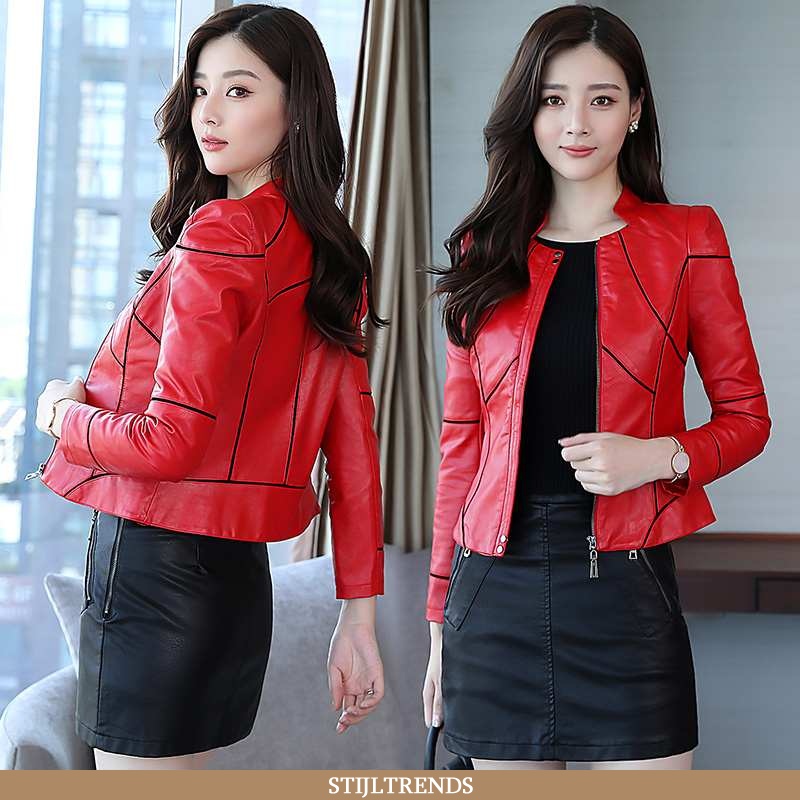 Leren Jas Dames Rits Elegante Rood