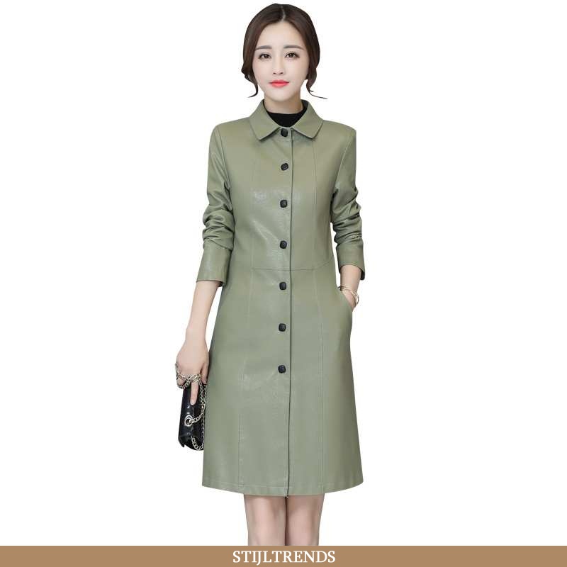 Leren Jas Dames Slim Fit Eenvoudige Groen