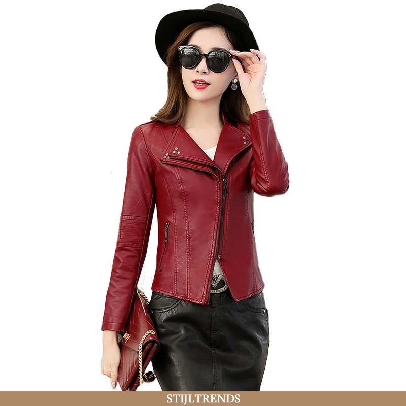 Leren Jas Dames Slim Fit Elegante Bordeaux