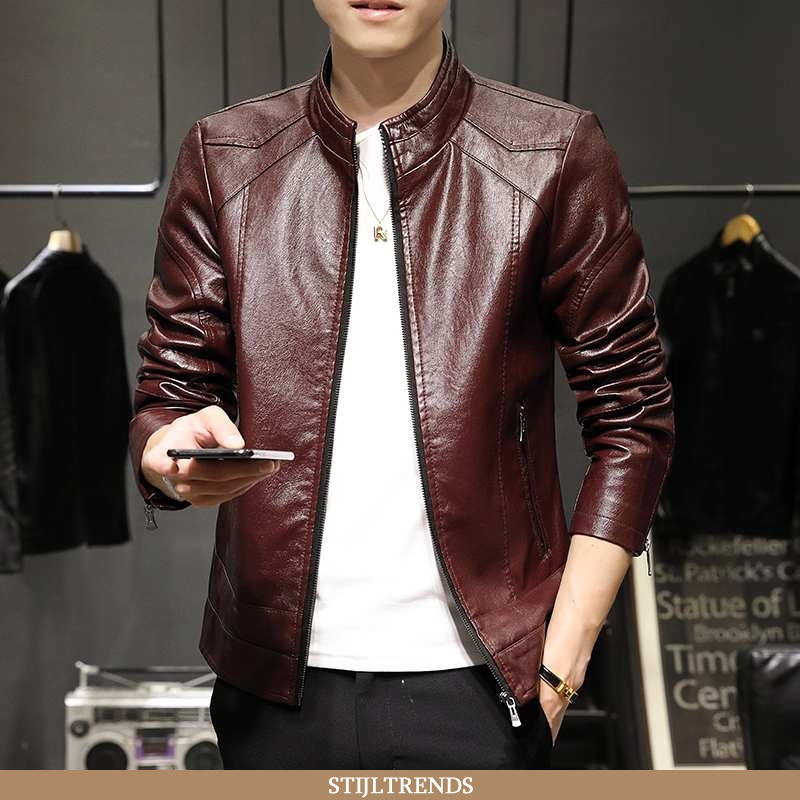 Leren Jas Heren Jas Leren Trendy Rood