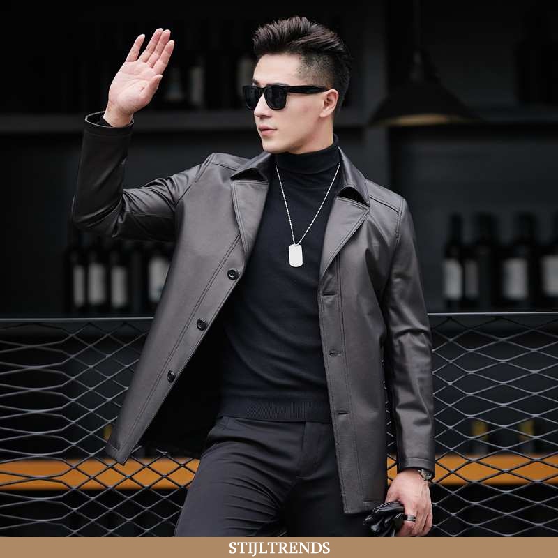 Leren Jas Heren Trenchcoat Leren Trendy Gemiddelde