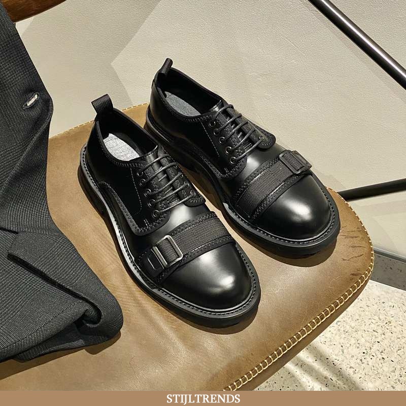 Leren Schoenen Heren Trendy Mooi Zwarte
